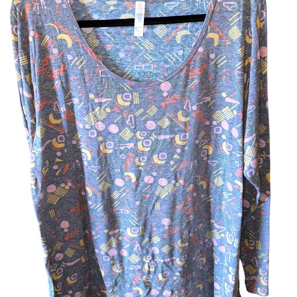 Lularoe  3X heather blue‎ geometric long sleeve Lynnae  t shirt .NWT cotton feel